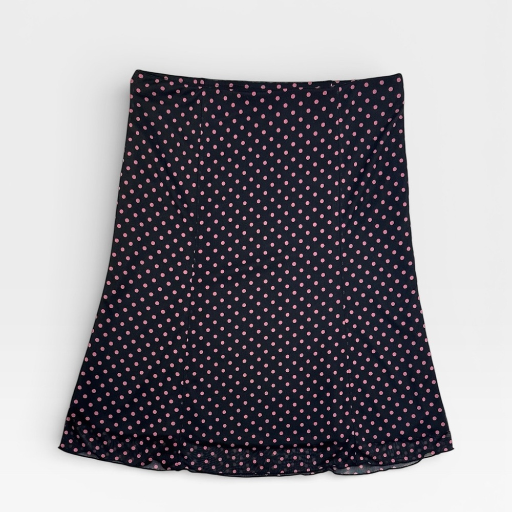 Express Knee Length Black and Pink Polka Dots Skirt XSMALL - Picture 3 of 4